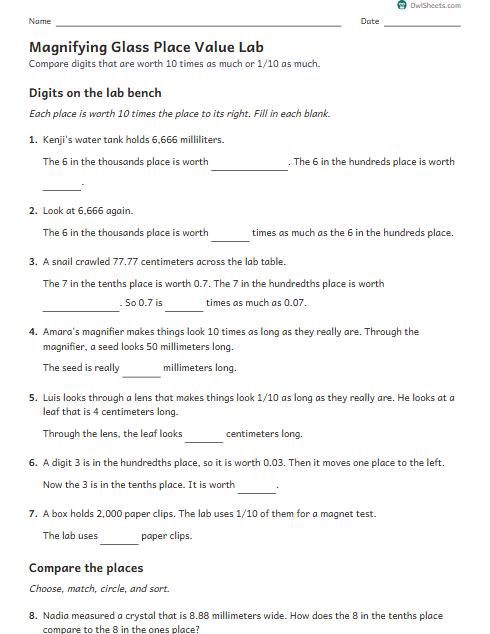 Magnifying Glass Place Value Lab worksheet preview