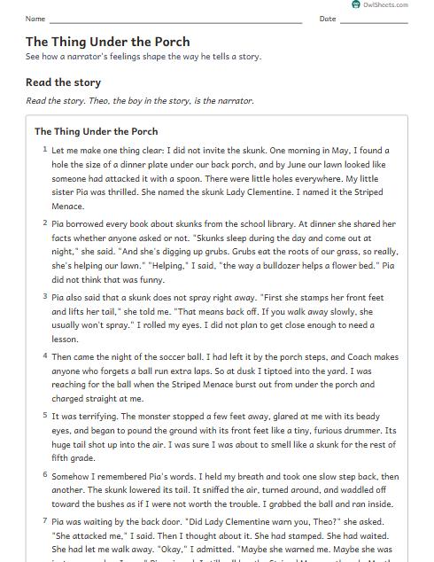 The Thing Under the Porch worksheet preview