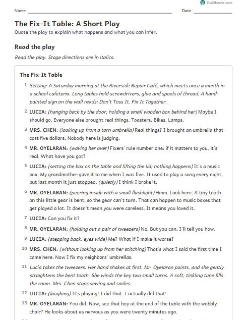 The Fix-It Table: A Short Play worksheet preview