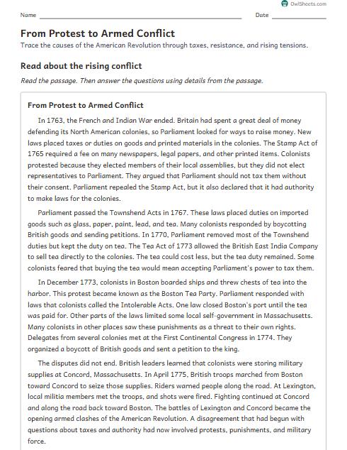 From Protest to Armed Conflict worksheet preview
