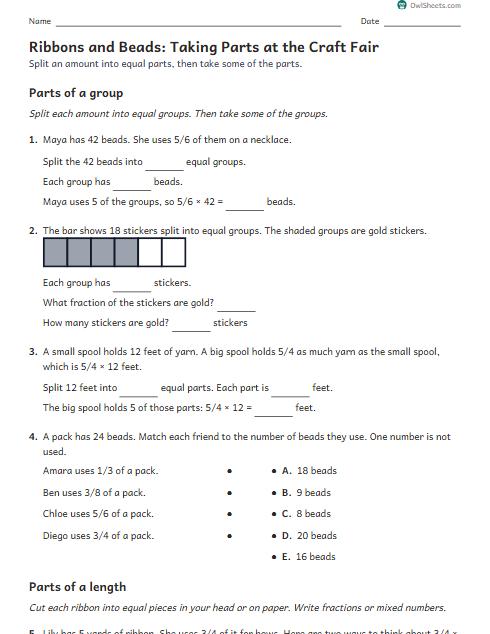 Ribbons and Beads: Taking Parts at the Craft Fair worksheet preview