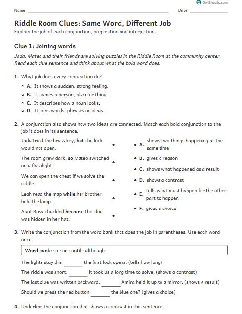 Riddle Room Clues: Same Word, Different Job worksheet preview