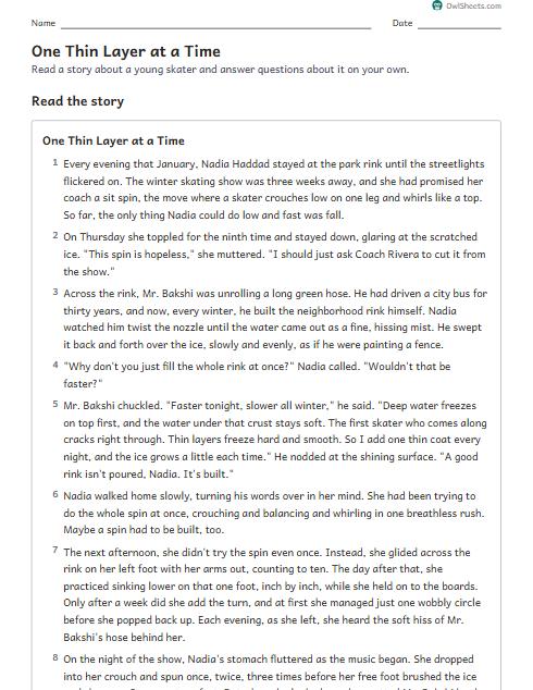 One Thin Layer at a Time worksheet preview