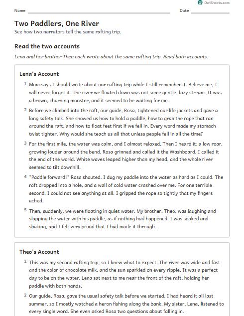 Two Paddlers, One River worksheet preview