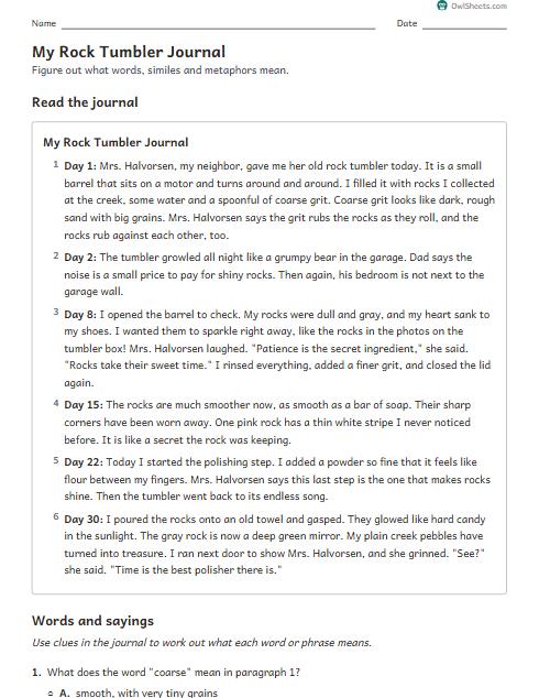 My Rock Tumbler Journal worksheet preview