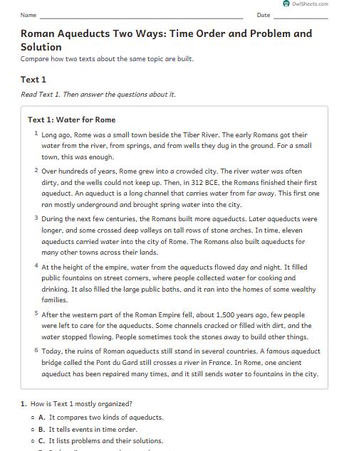 Roman Aqueducts Two Ways: Time Order and Problem and Solution worksheet preview