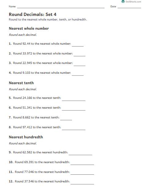 Round Decimals: Set 4 worksheet preview