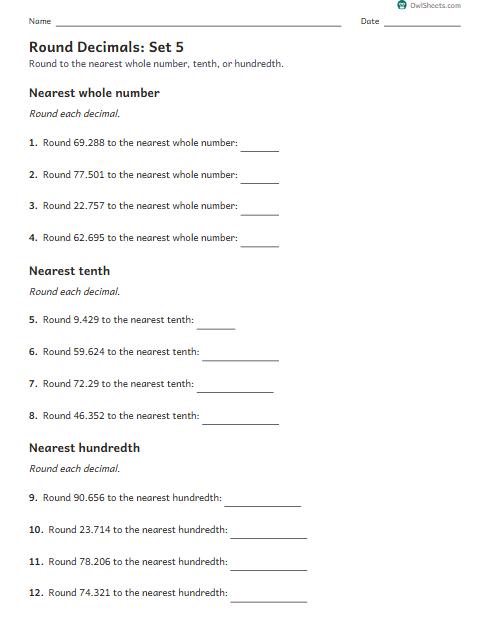 Round Decimals: Set 5 worksheet preview