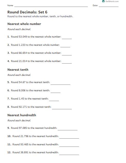 Round Decimals: Set 6 worksheet preview
