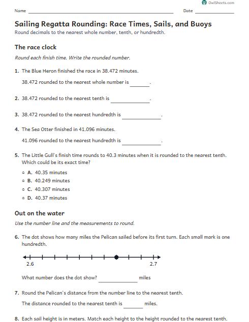 Sailing Regatta Rounding: Race Times, Sails, and Buoys worksheet preview
