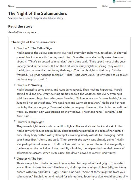 The Night of the Salamanders worksheet preview
