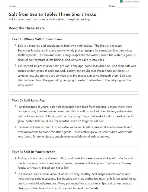 Salt from Sea to Table: Three Short Texts worksheet preview