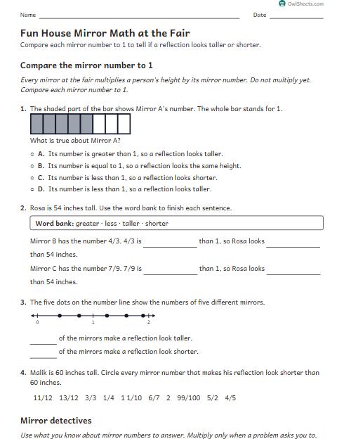 Fun House Mirror Math at the Fair worksheet preview