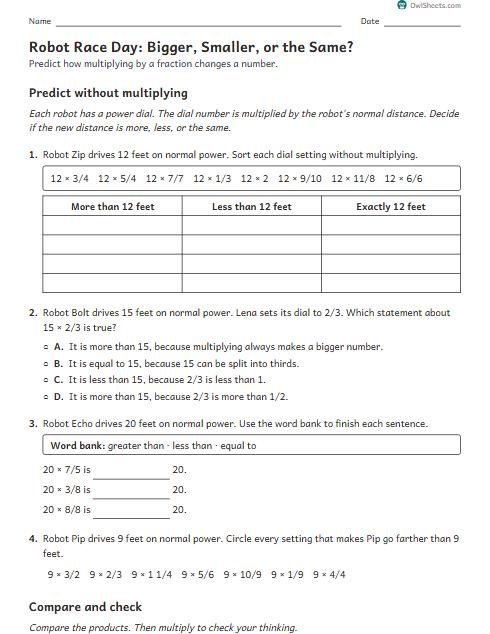 Robot Race Day: Bigger, Smaller, or the Same? worksheet preview