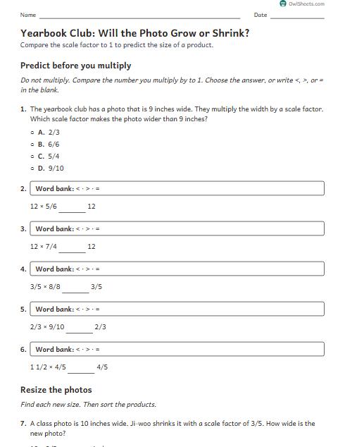 Yearbook Club: Will the Photo Grow or Shrink? worksheet preview