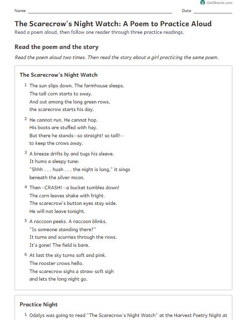 The Scarecrow's Night Watch: A Poem to Practice Aloud worksheet preview