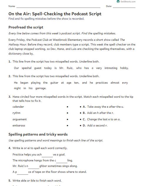 On the Air: Spell-Checking the Podcast Script worksheet preview