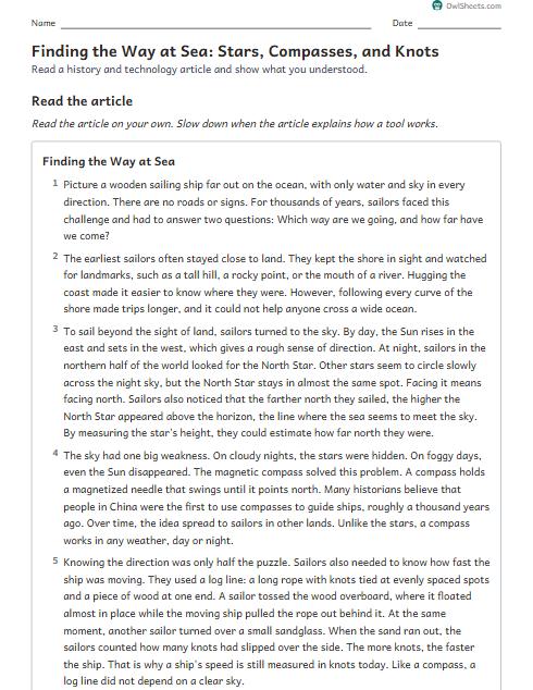 Finding the Way at Sea: Stars, Compasses, and Knots worksheet preview