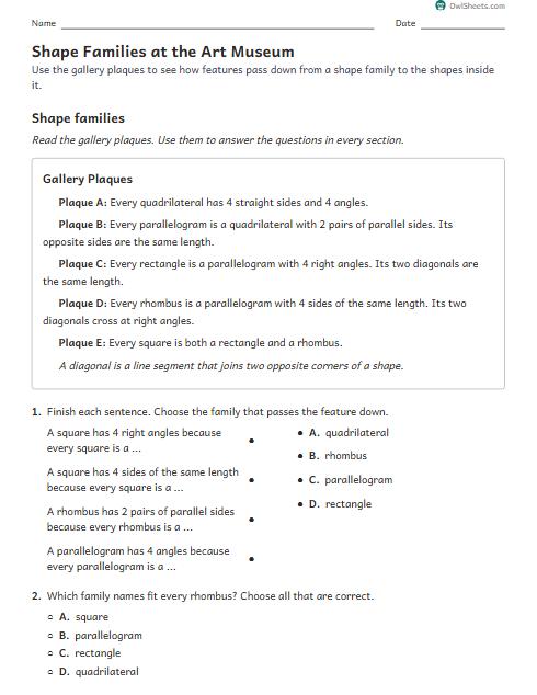 Shape Families at the Art Museum worksheet preview