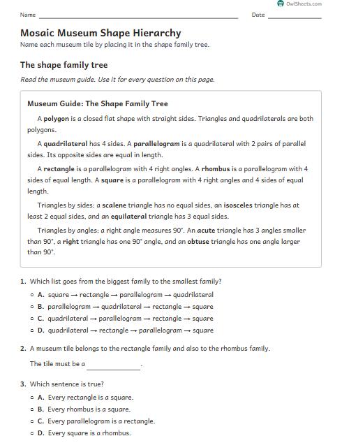 Mosaic Museum Shape Hierarchy worksheet preview