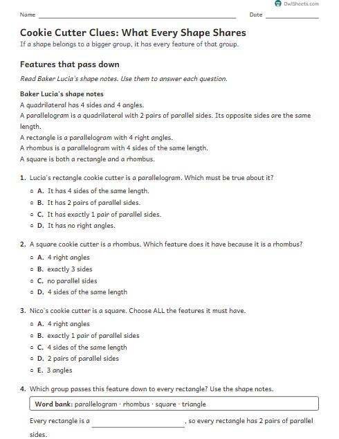Cookie Cutter Clues: What Every Shape Shares worksheet preview