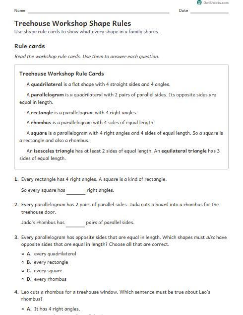 Treehouse Workshop Shape Rules worksheet preview