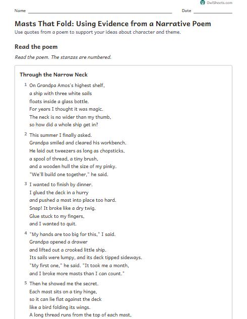 Masts That Fold: Using Evidence from a Narrative Poem worksheet preview