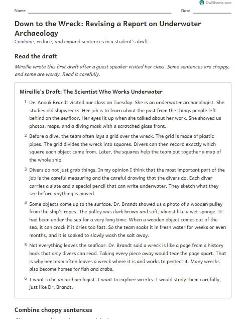 Down to the Wreck: Revising a Report on Underwater Archaeology worksheet preview