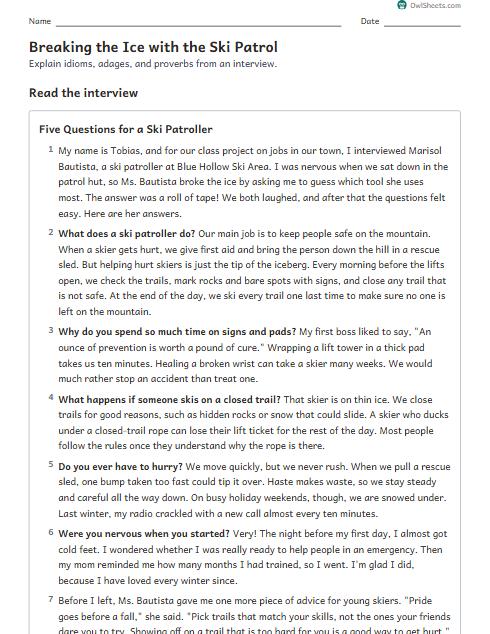 Breaking the Ice with the Ski Patrol worksheet preview