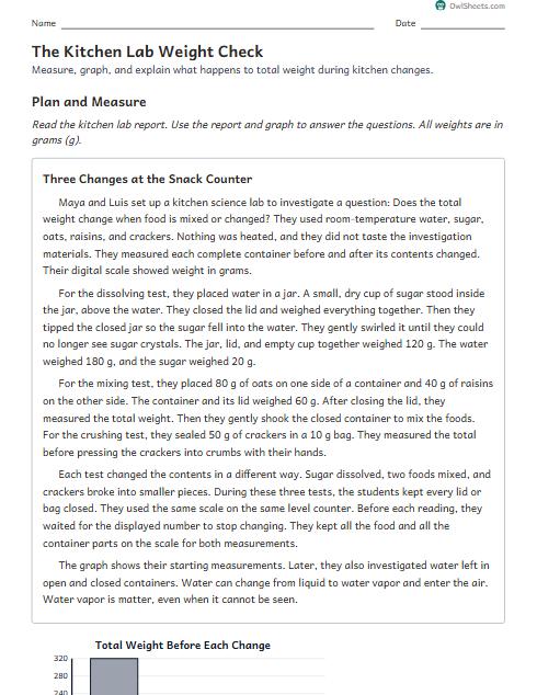 The Kitchen Lab Weight Check worksheet preview
