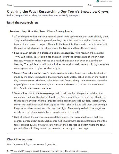 Clearing the Way: Researching Our Town's Snowplow Crews worksheet preview