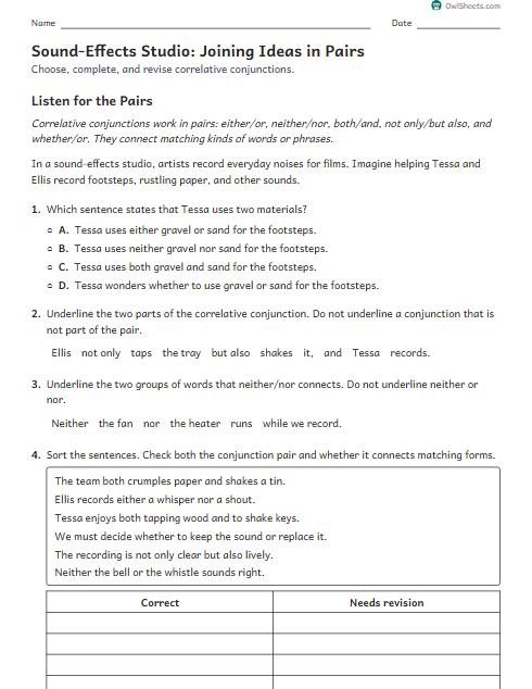 Sound-Effects Studio: Joining Ideas in Pairs worksheet preview