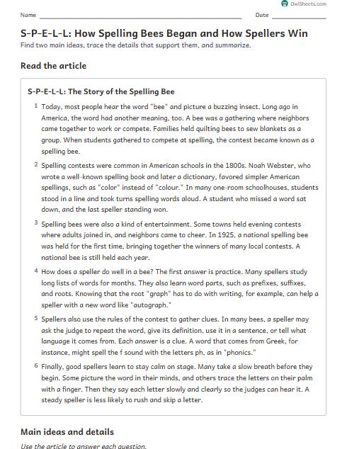 S-P-E-L-L: How Spelling Bees Began and How Spellers Win worksheet preview