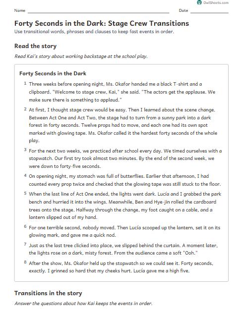 Forty Seconds in the Dark: Stage Crew Transitions worksheet preview