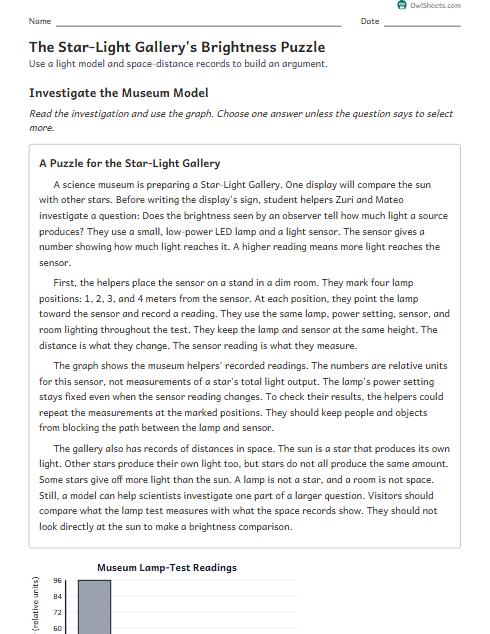 The Star-Light Gallery's Brightness Puzzle worksheet preview