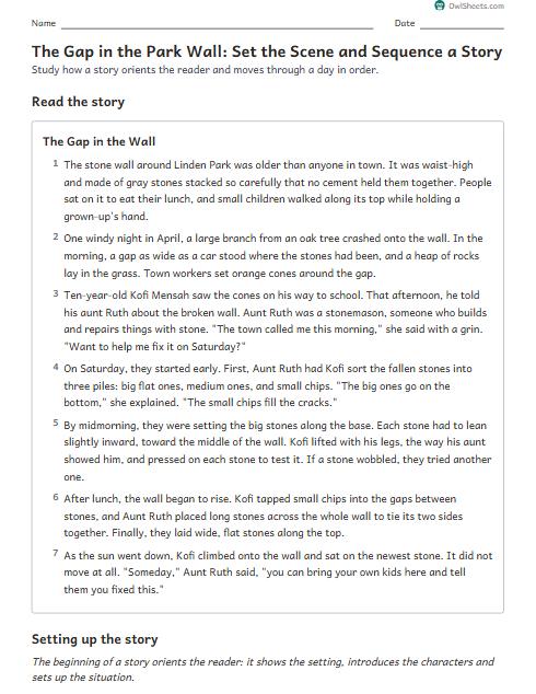 The Gap in the Park Wall: Set the Scene and Sequence a Story worksheet preview