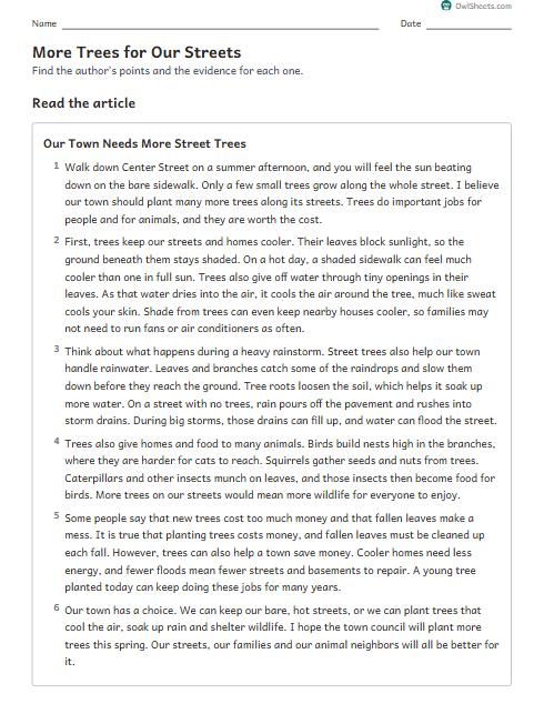 More Trees for Our Streets worksheet preview