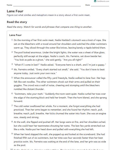 Lane Four worksheet preview