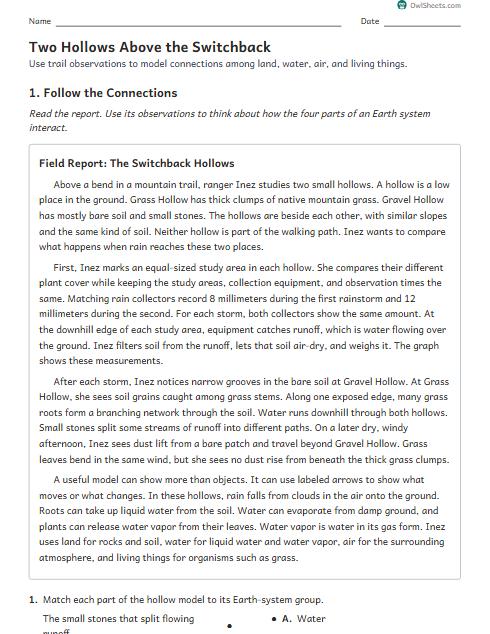 Two Hollows Above the Switchback worksheet preview