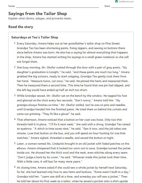 Sayings from the Tailor Shop worksheet preview