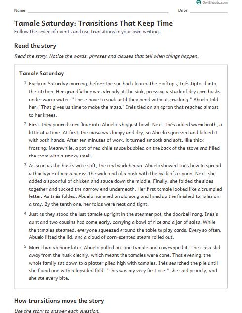 Tamale Saturday: Transitions That Keep Time worksheet preview