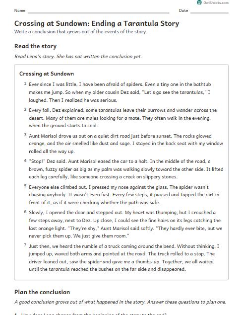 Crossing at Sundown: Ending a Tarantula Story worksheet preview