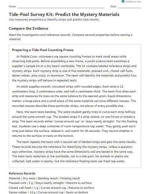 Tide-Pool Survey Kit: Predict the Mystery Materials worksheet preview