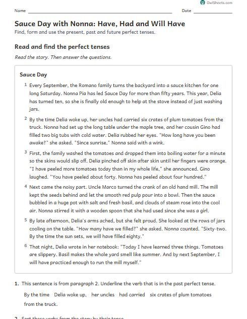 Sauce Day with Nonna: Have, Had and Will Have worksheet preview