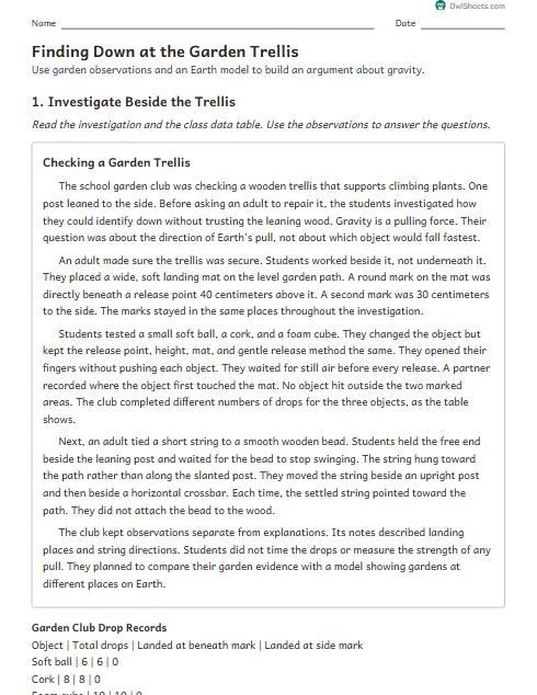 Finding Down at the Garden Trellis worksheet preview