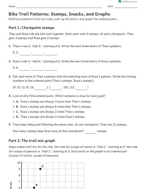 Bike Trail Patterns: Stamps, Snacks, and Graphs worksheet preview