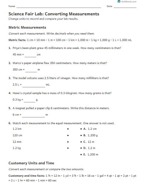 Science Fair Lab: Converting Measurements worksheet preview
