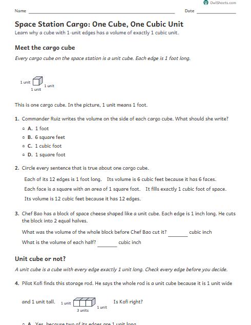 Space Station Cargo: One Cube, One Cubic Unit worksheet preview