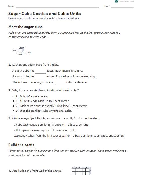 Sugar Cube Castles and Cubic Units worksheet preview
