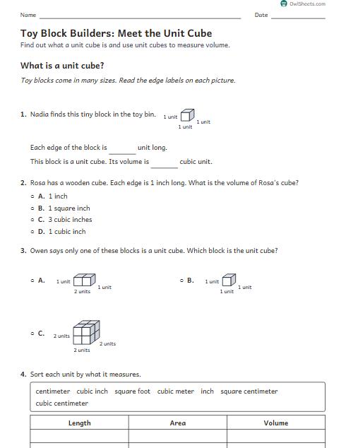 Toy Block Builders: Meet the Unit Cube worksheet preview